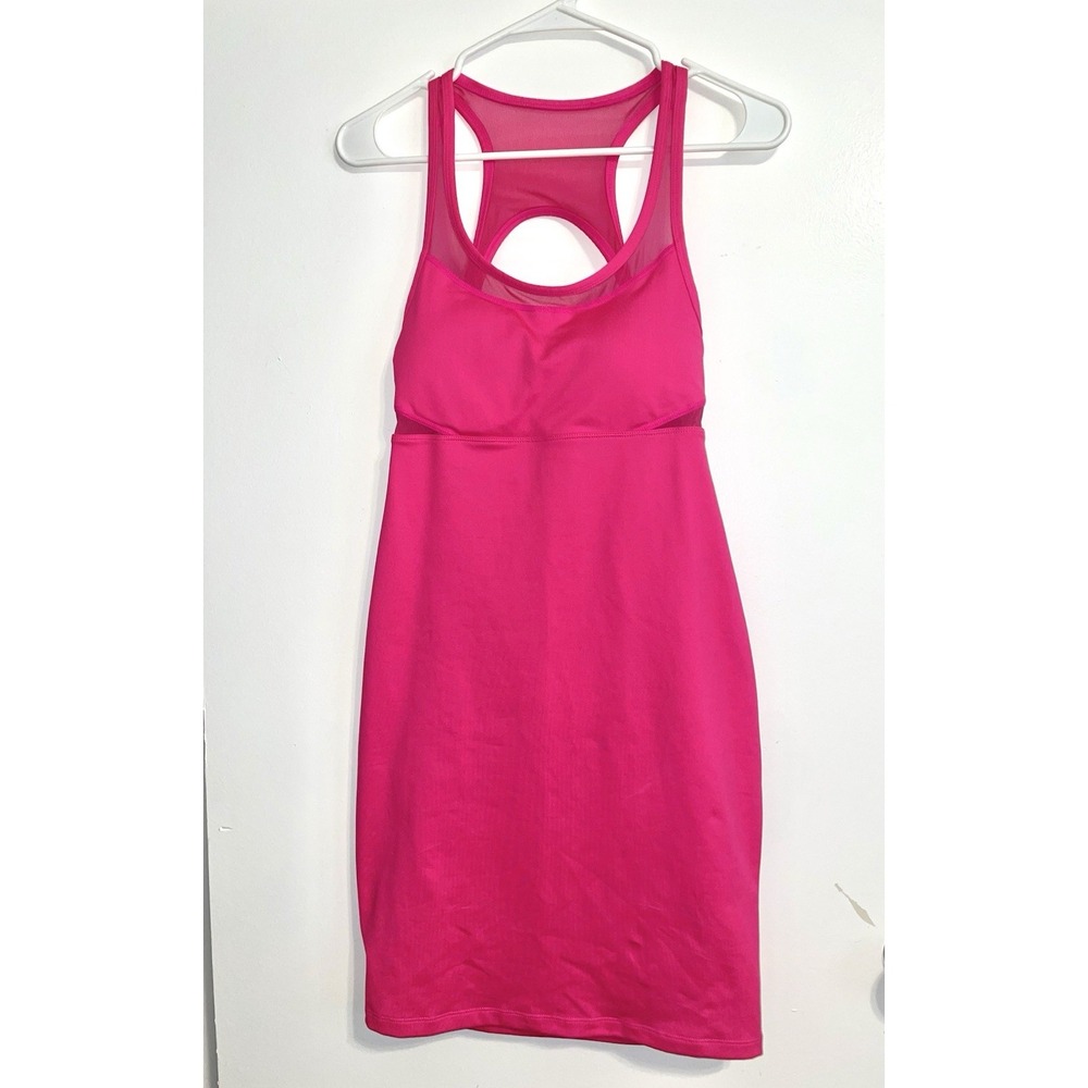 Fabletics Tropez Dress S 6 Hot Pink Racerback Mesh Strappy Sheath Bodycon